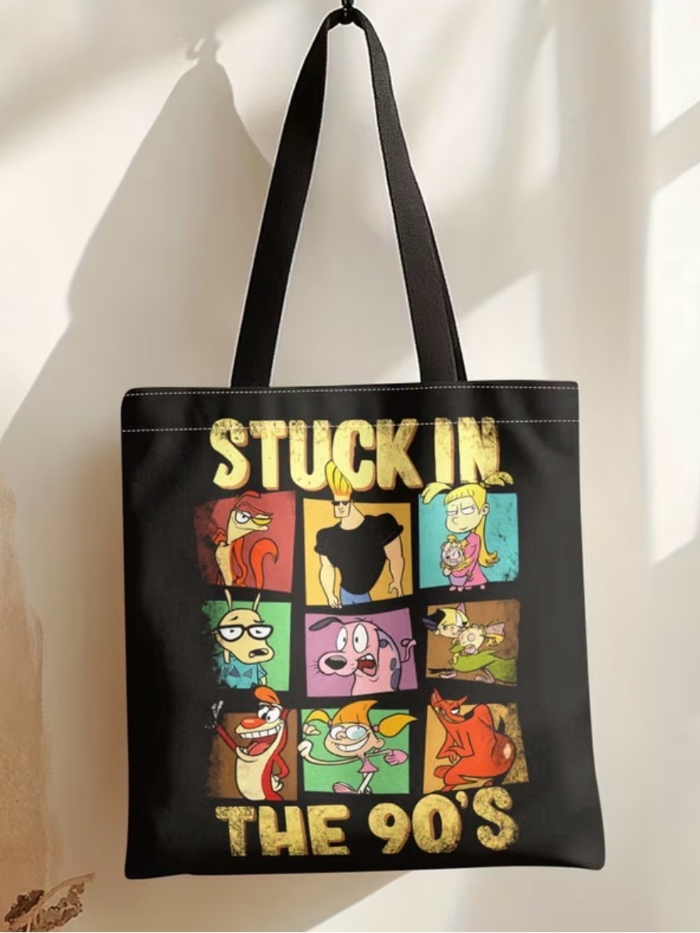 Stuck In The 90's Black Graphic Tote Bag
